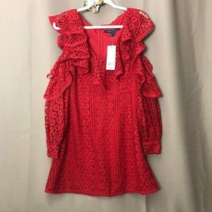 French Connection Red Lace Dress V Neck w/ Cut Out Size 8 NWT